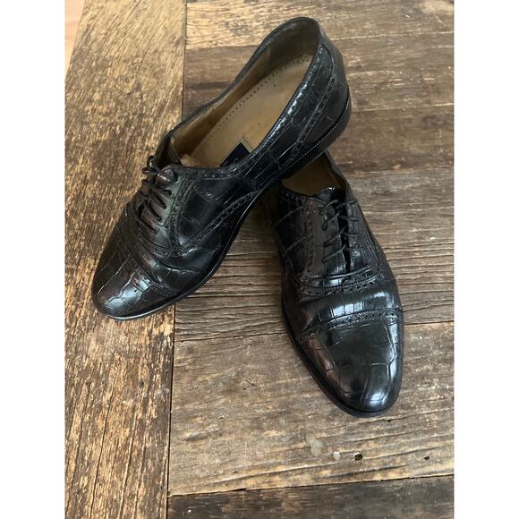 Bragano Cole Haan Black Crocodile Leather Oxford Shoes Size 8.5 M JL
